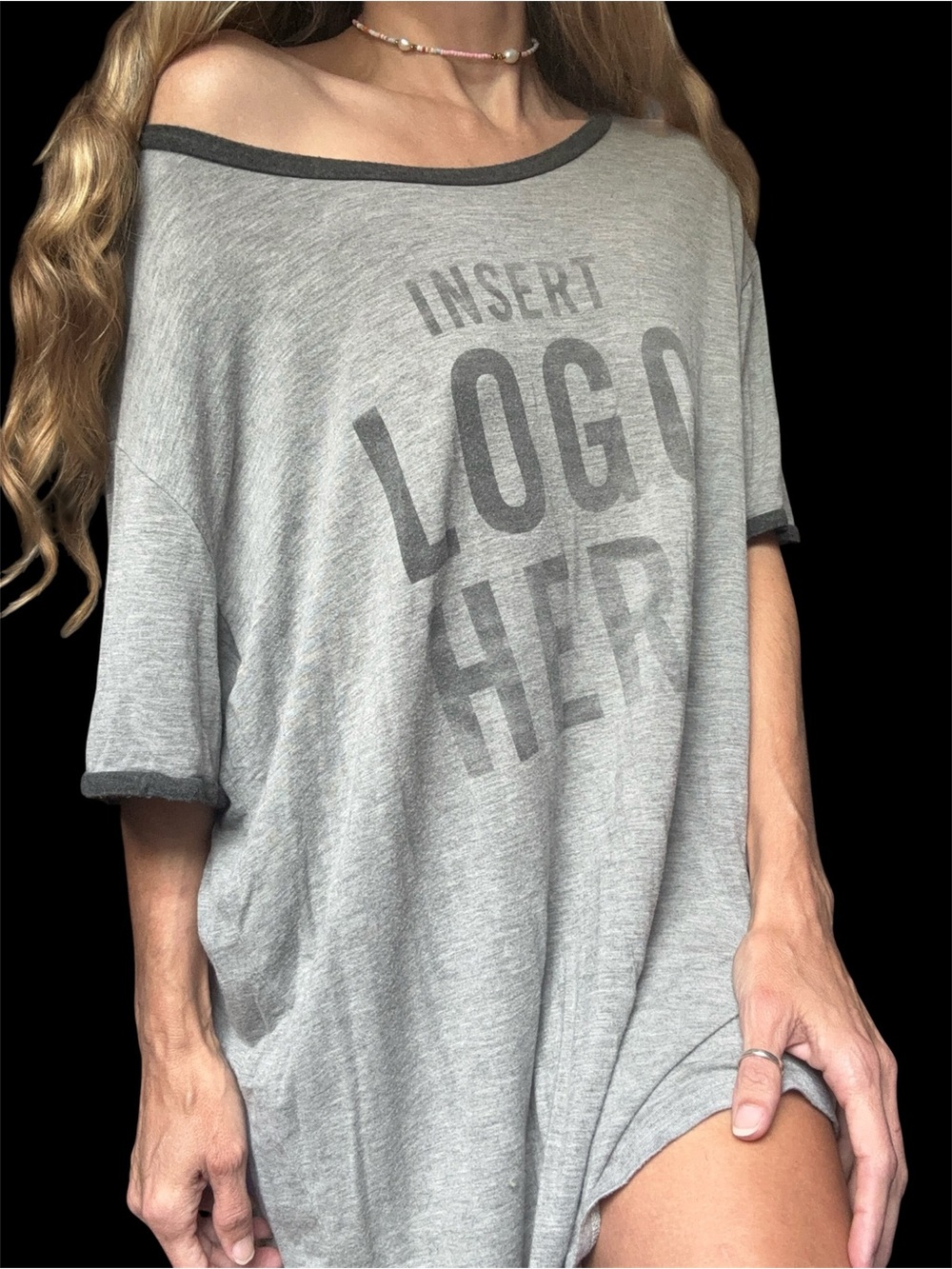 Vintage 90’s Abercrombie & Fitch Heather Grey Off-Shoulder Oversized Logo Tee